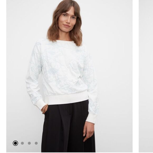 Club Monaco Floral Light Blue and White Jacquard Sweater SZ L - Picture 1 of 7